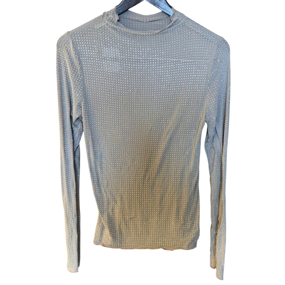 NWT $98 Free People Med Metallic Sheer Grey Rhinestone Mesh‎ Mock Neck Top